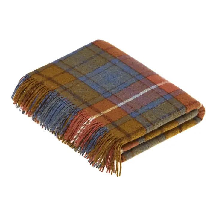 Antique Bauchanan Tartan Plaid Merino Lambswool Throw Blanket