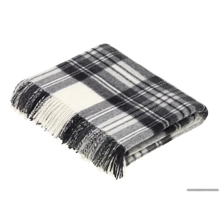 Grey Tartan Plaid Merino Lambswool Throw Blanket
