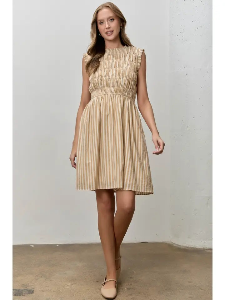 Striped Smocked Bodice Sleeveless Dress