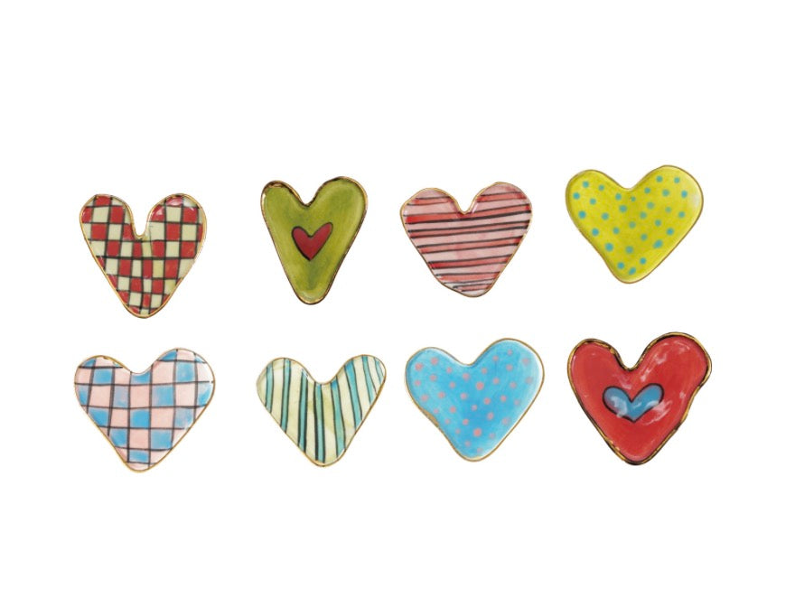 Hand-Painted Stoneware Heart Shaped Magnet
