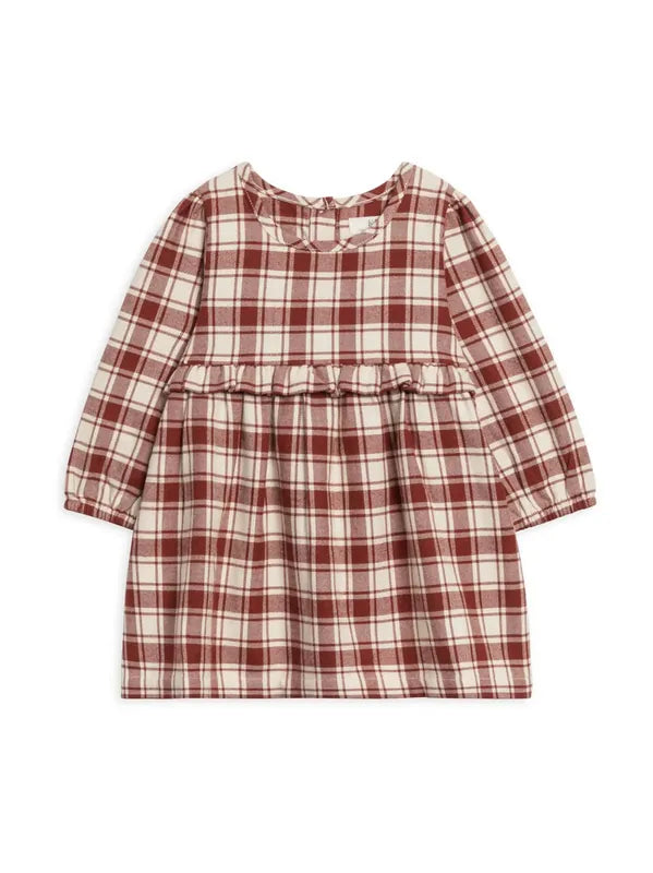 Flannel Long Sleeve Ruffel Dress