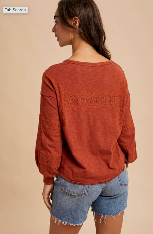 Wine Washed Lace Top