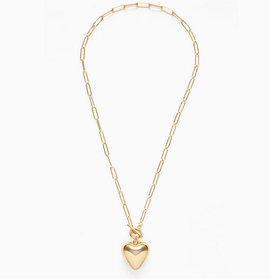 Puffed Heart On Toggle Chain Necklace