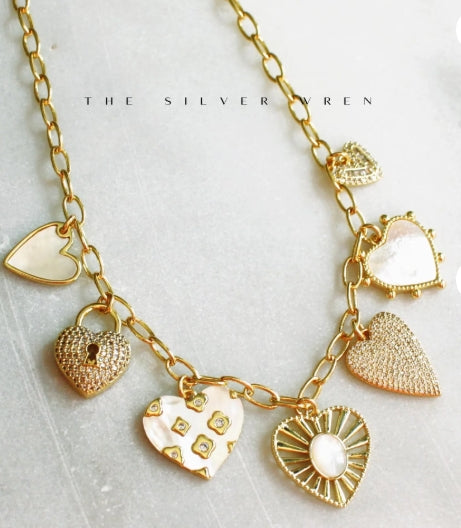 The Silver Wren- Heart Multi Charm Necklace