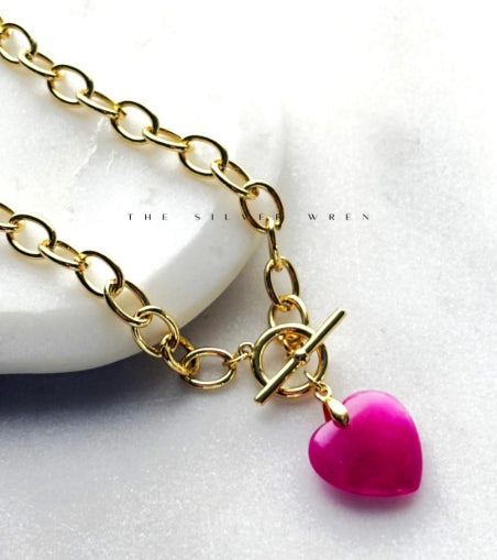 The Silver Wren - Pink Heart Toggle Necklace