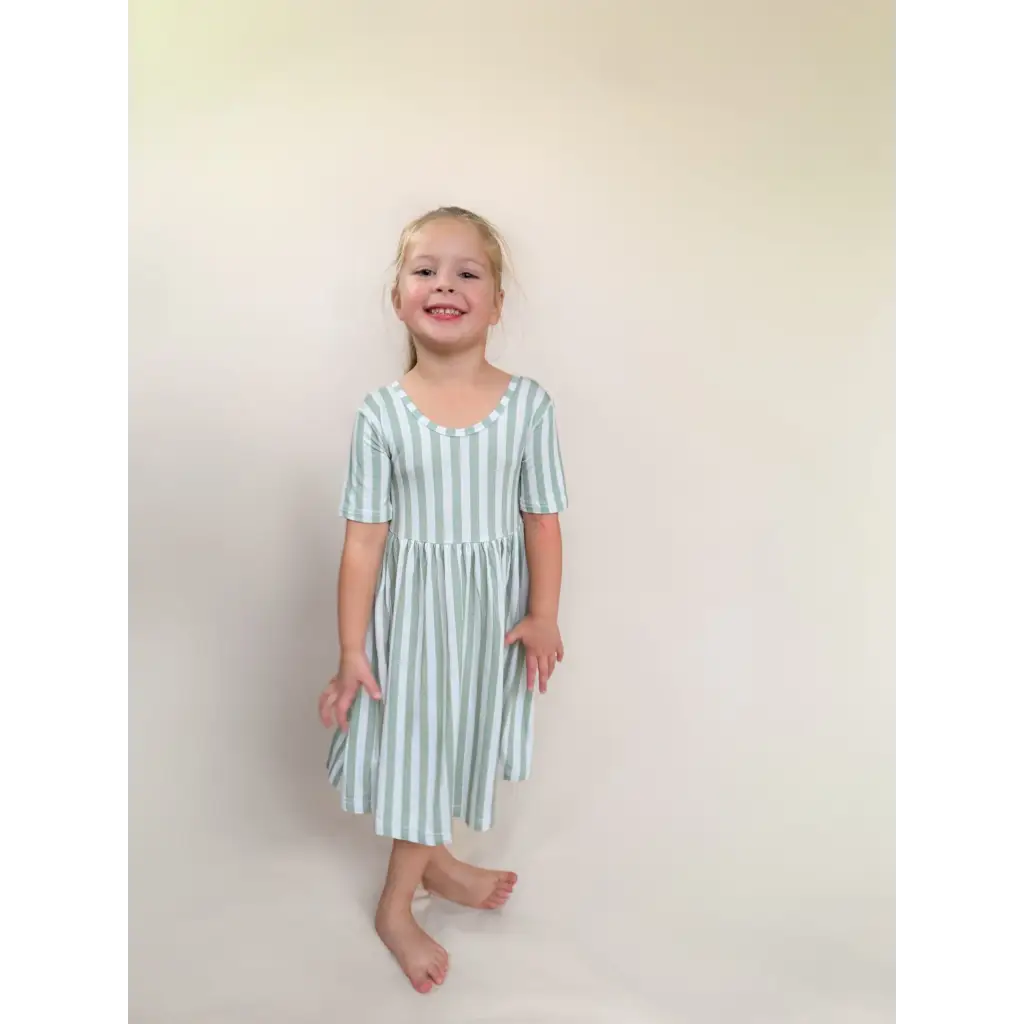 Sage Striped Bamboo Twirl Dress