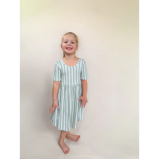 Sage Striped Bamboo Twirl Dress