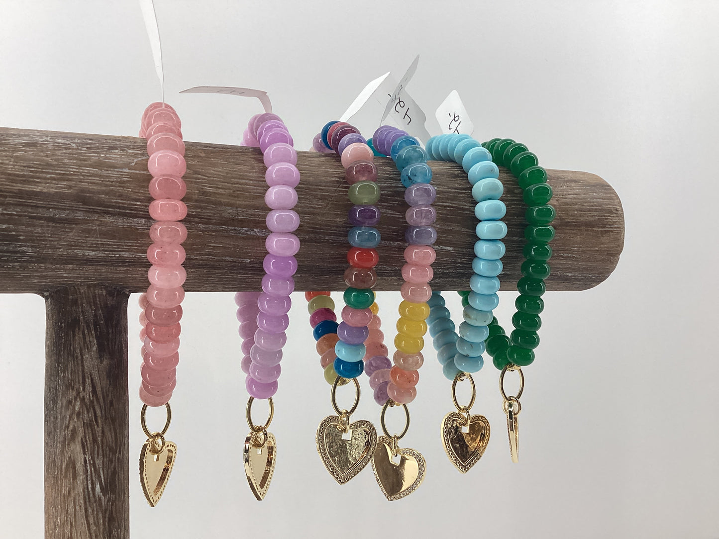 Glass Beaded Bracelets with Heart Charm