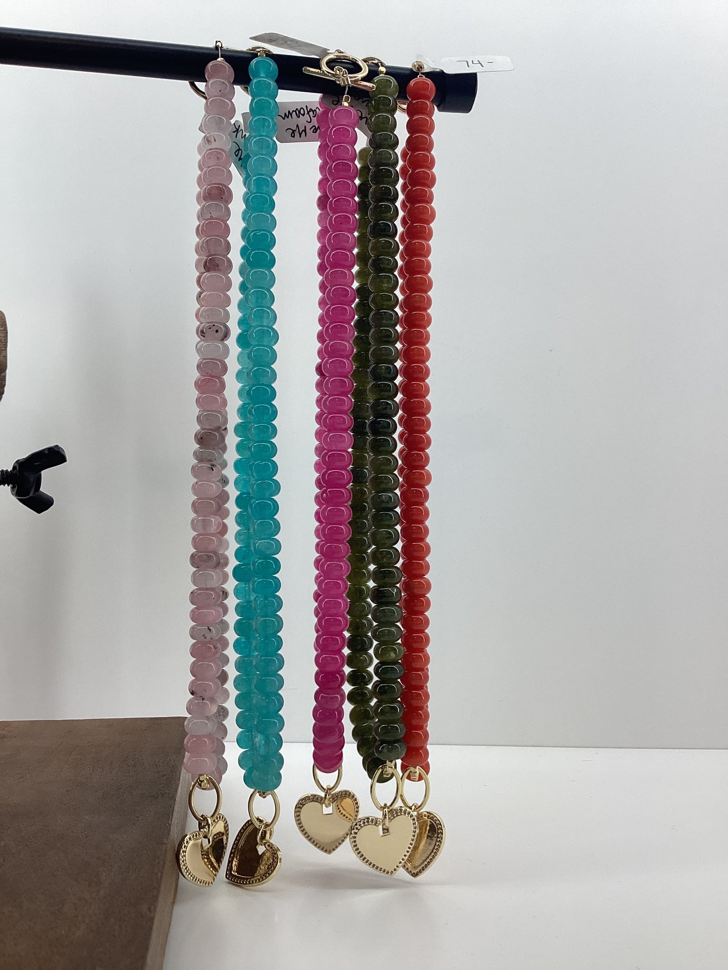 Glass Beaded Necklace with Heart Charm