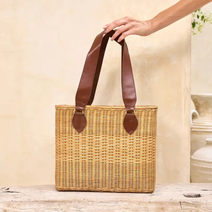 Rattan Woven Tote Bag with Batik Lining