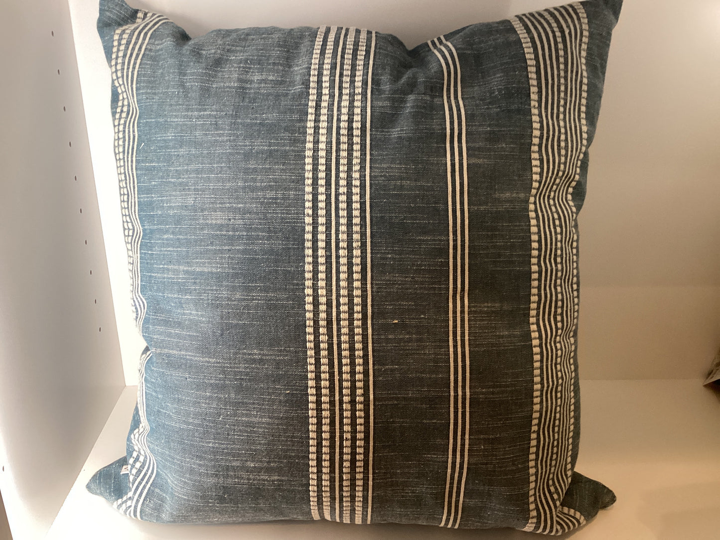 Blue Pillow with White Stripes