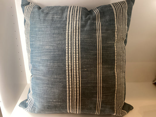 Blue Pillow with White Stripes