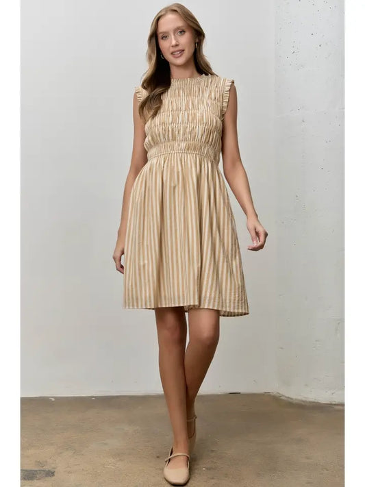 Striped Smocked Bodice Sleeveless Dress
