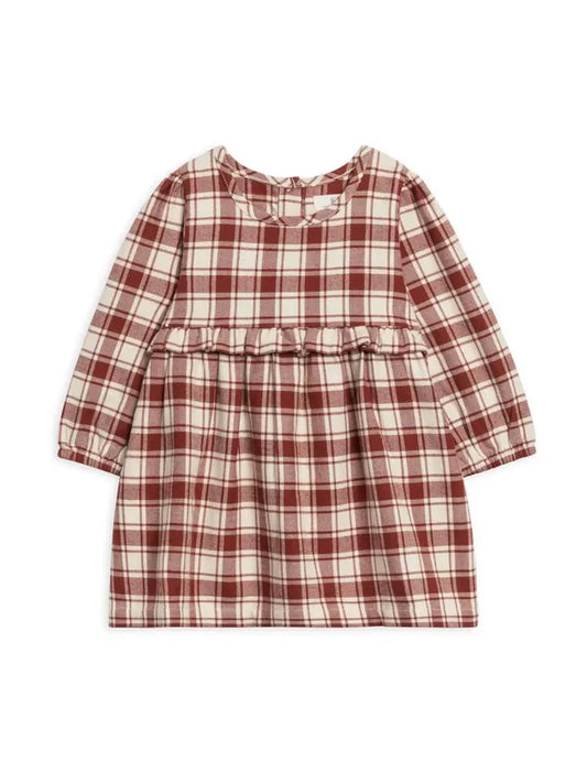 Flannel Long Sleeve Ruffel Dress