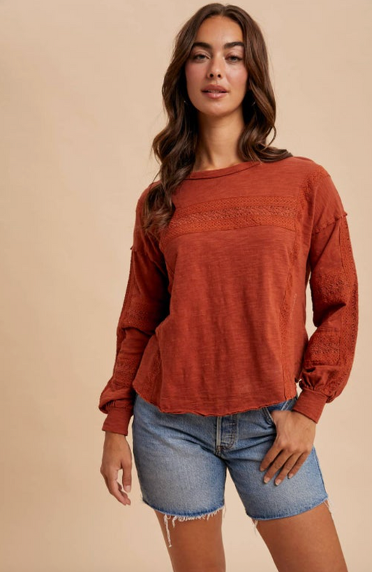 Wine Washed Lace Top