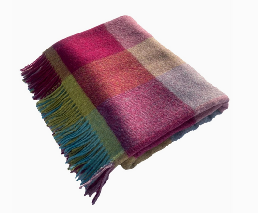 Boston Block Check Throw Blanket - Merino Lambswool