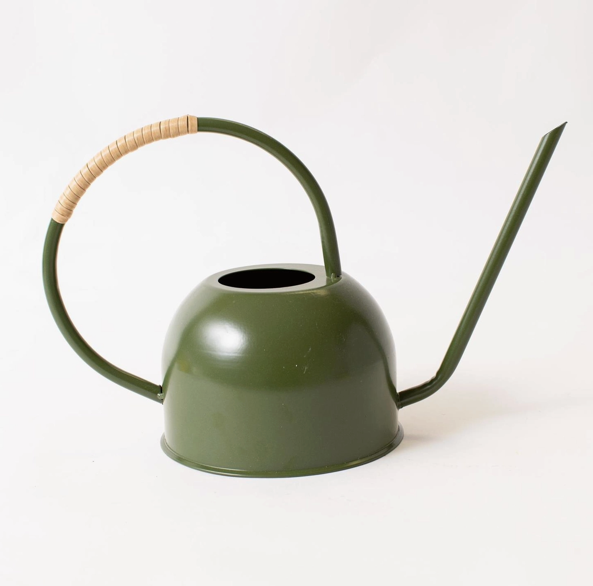 Green Enamel with Rattan Watering Can