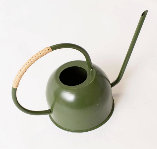 Green Enamel with Rattan Watering Can