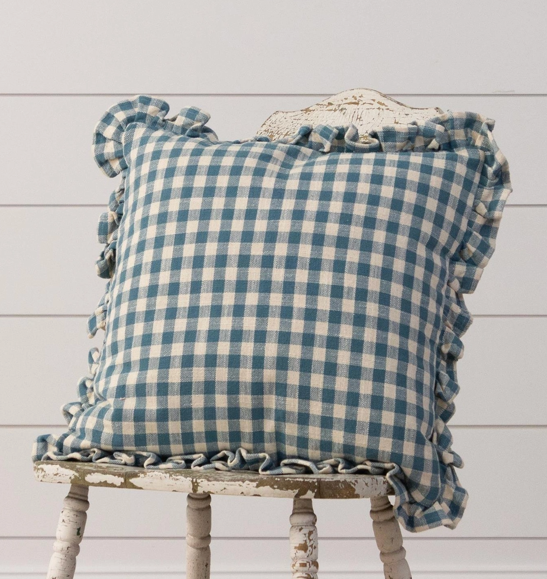 Gingham Pillow with Ruffle