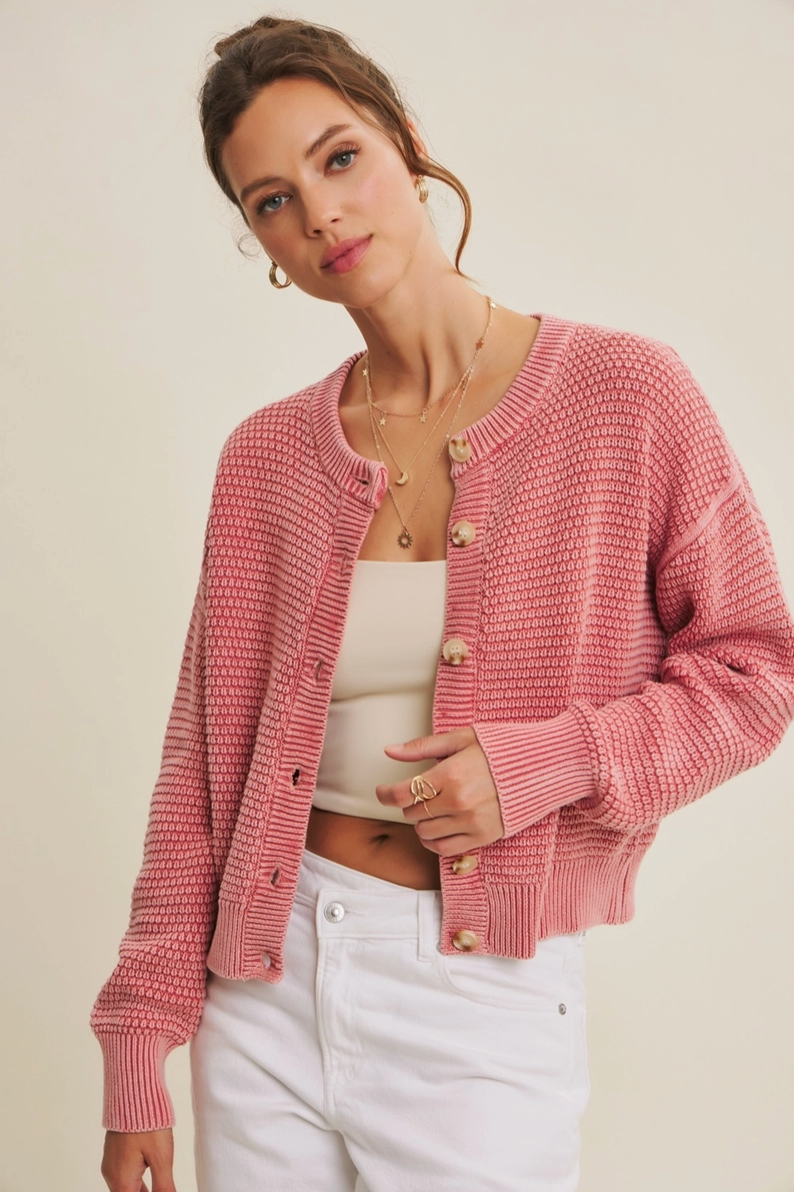 Mineral-Washed Cable Knit Cardigan
