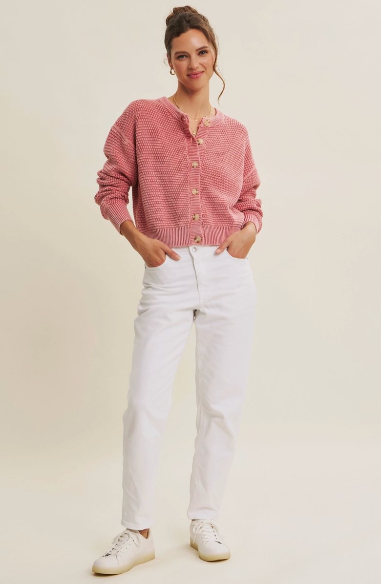 Mineral-Washed Cable Knit Cardigan