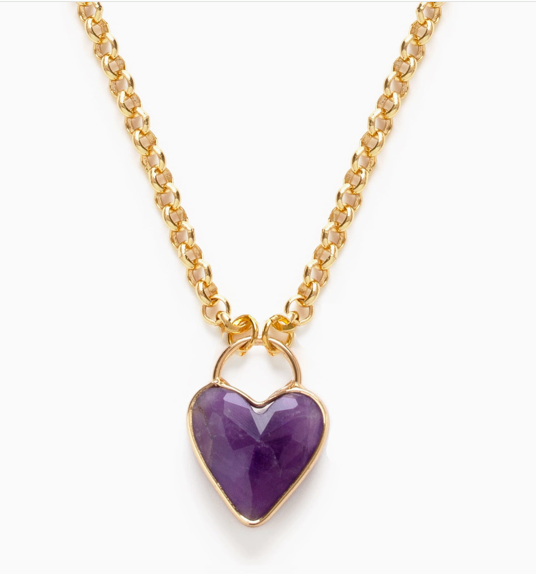 Gemstone Heart Pendant Chunky Chain