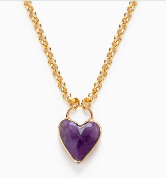 Gemstone Heart Pendant Chunky Chain