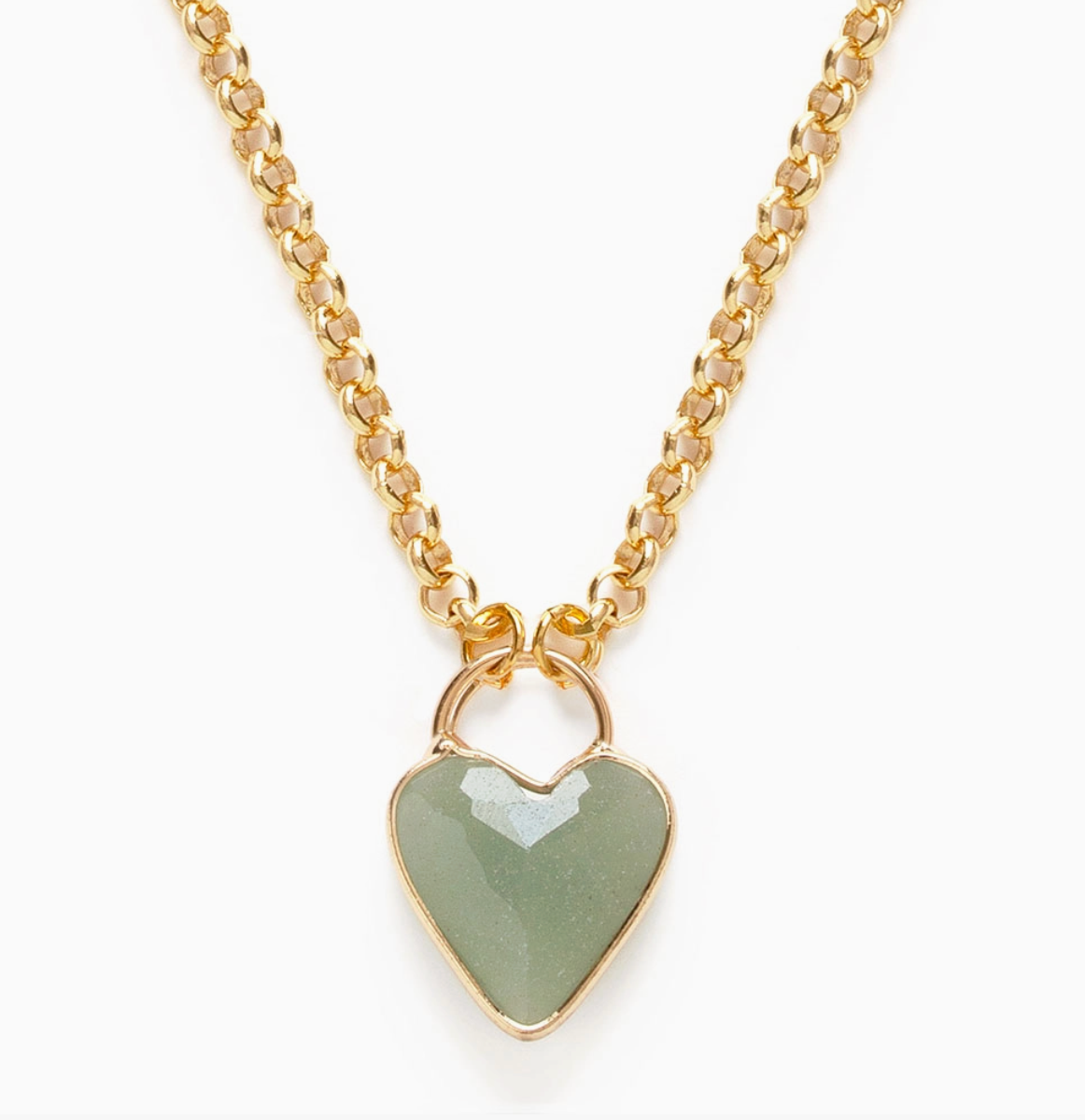 Gemstone Heart Pendant Chunky Chain