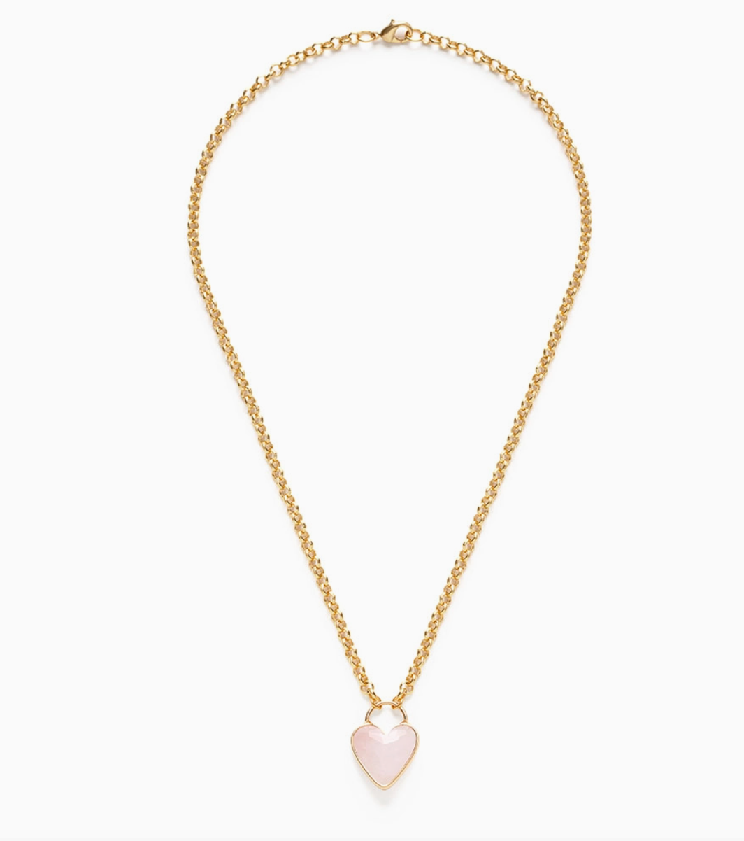 Gemstone Heart Pendant Chunky Chain