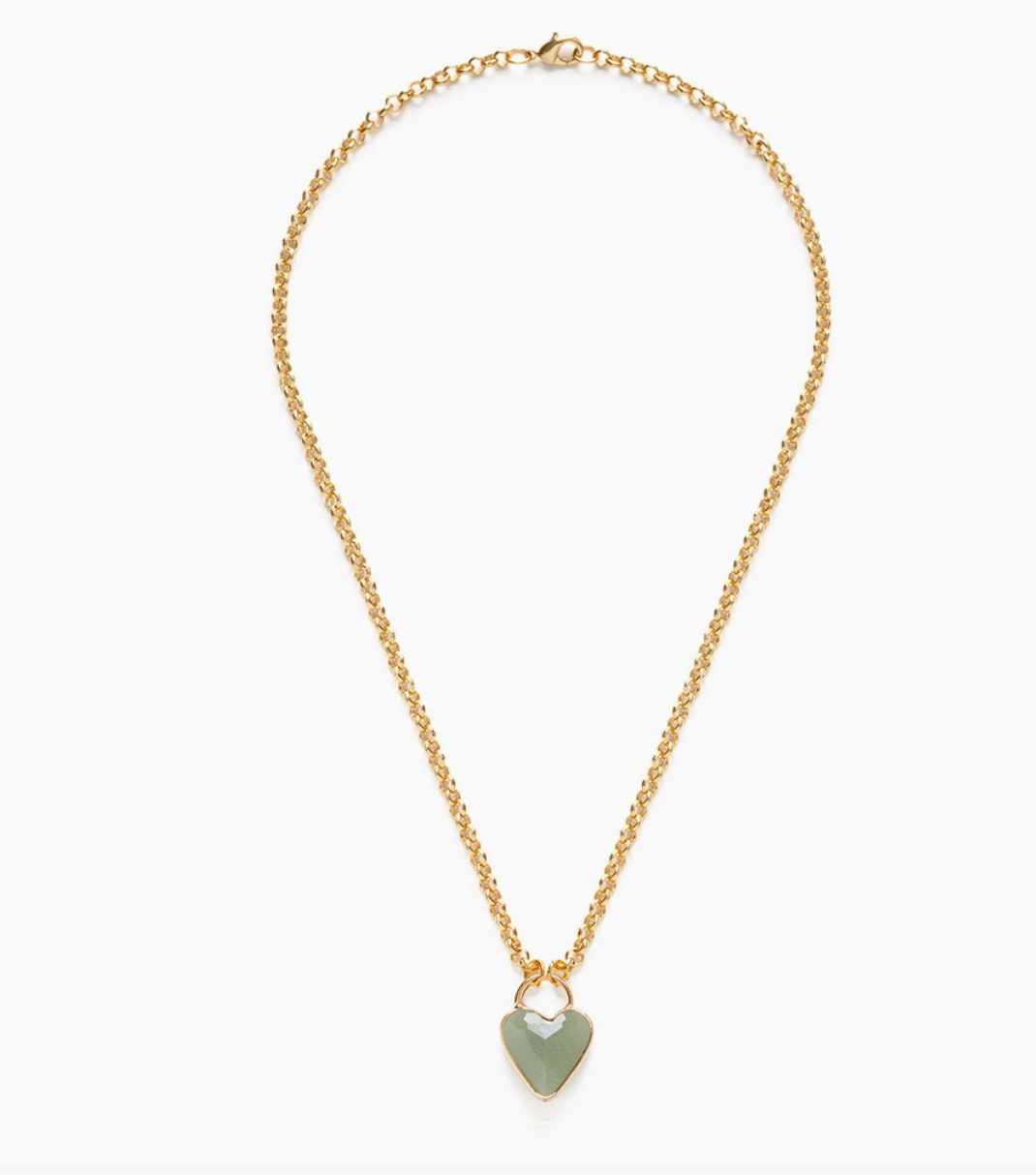 Gemstone Heart Pendant Chunky Chain