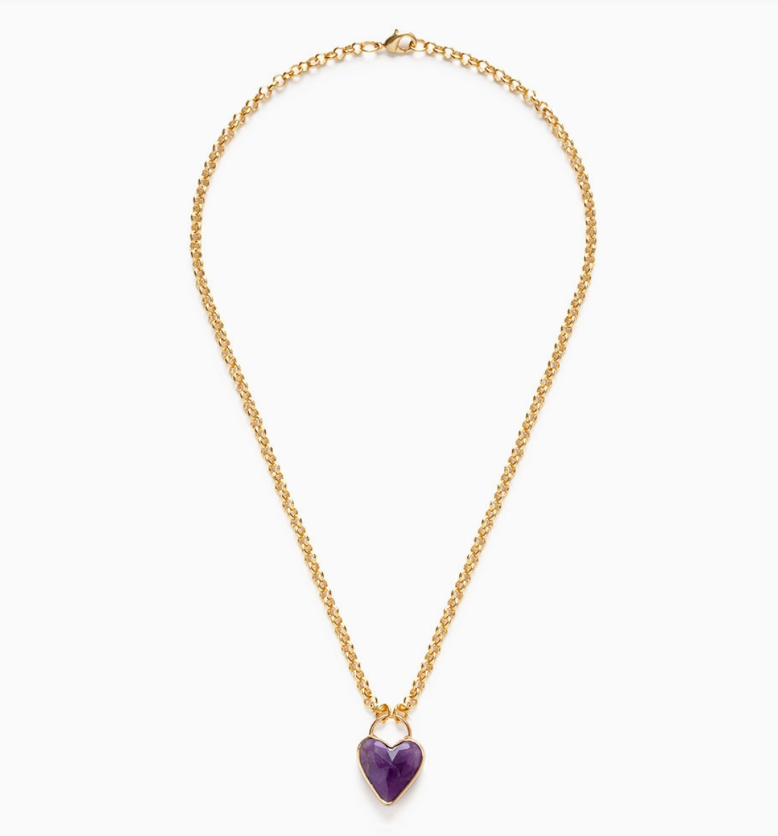 Gemstone Heart Pendant Chunky Chain