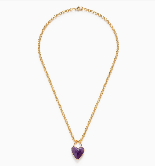 Gemstone Heart Pendant Chunky Chain