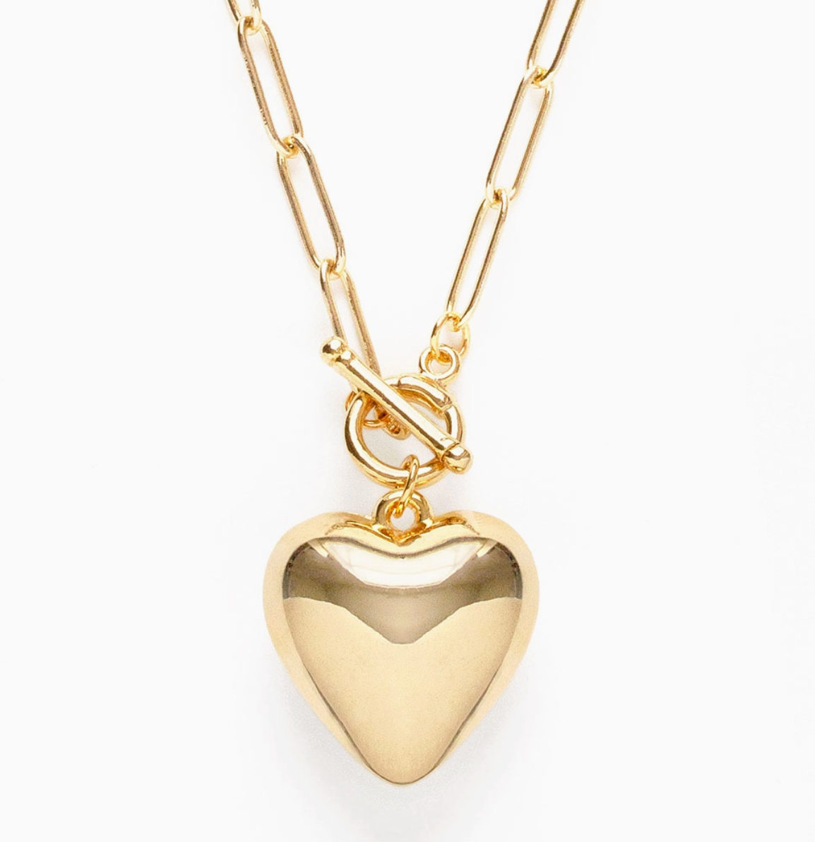 Puffed Heart On Toggle Chain Necklace