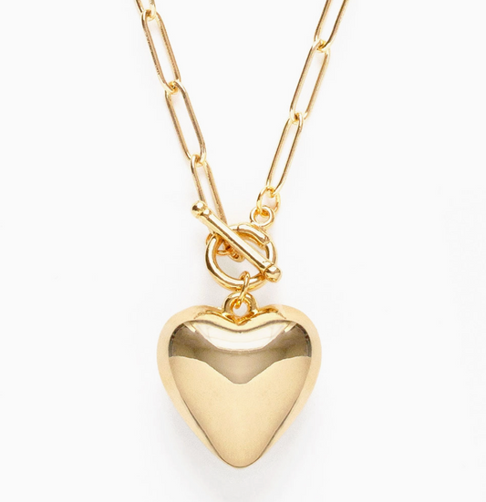 Puffed Heart On Toggle Chain Necklace