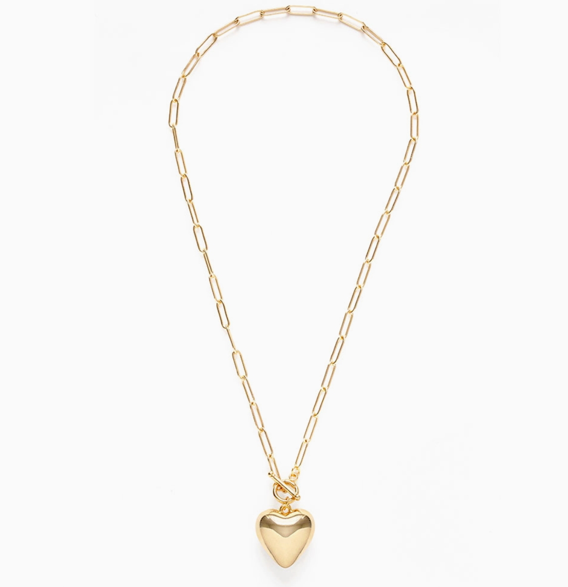 Puffed Heart On Toggle Chain Necklace