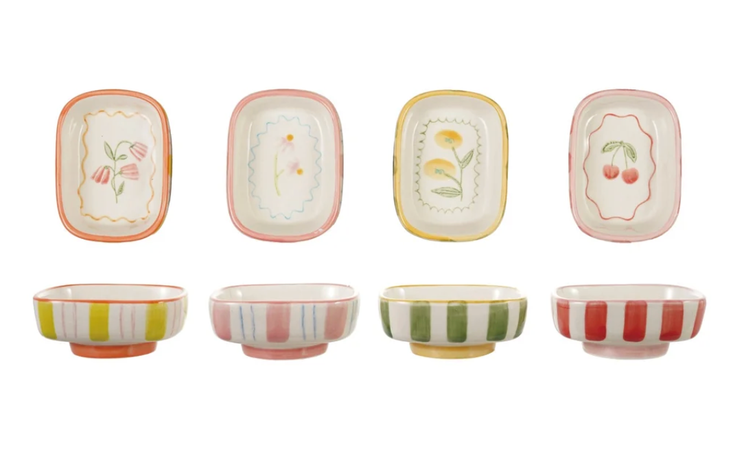 Stripes and Flower Footed Dish