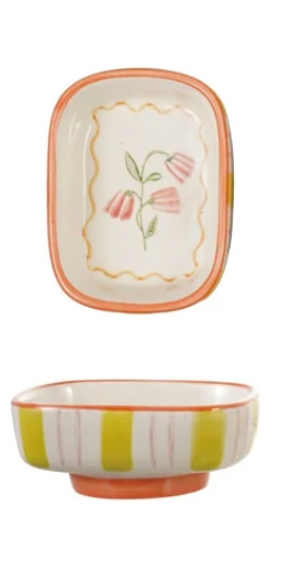 Stripes and Flower Footed Dish