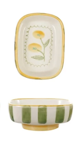 Stripes and Flower Footed Dish