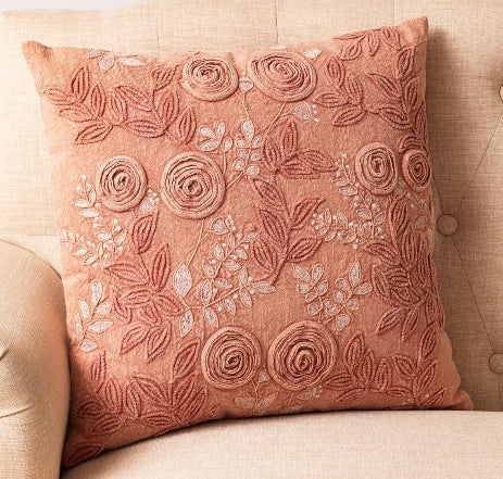 Rose Embroidered Pillow