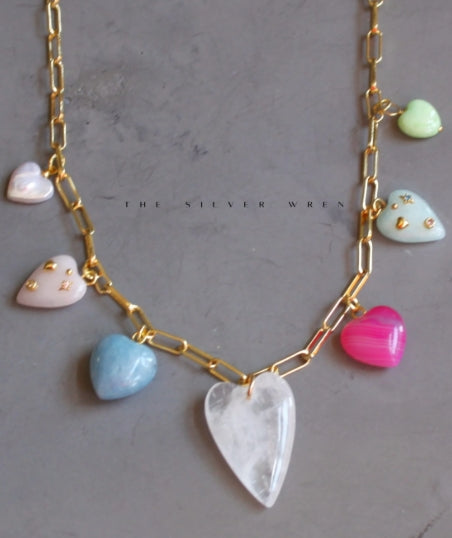 The Silver Wren- Stone Heart Multi Charm Necklace