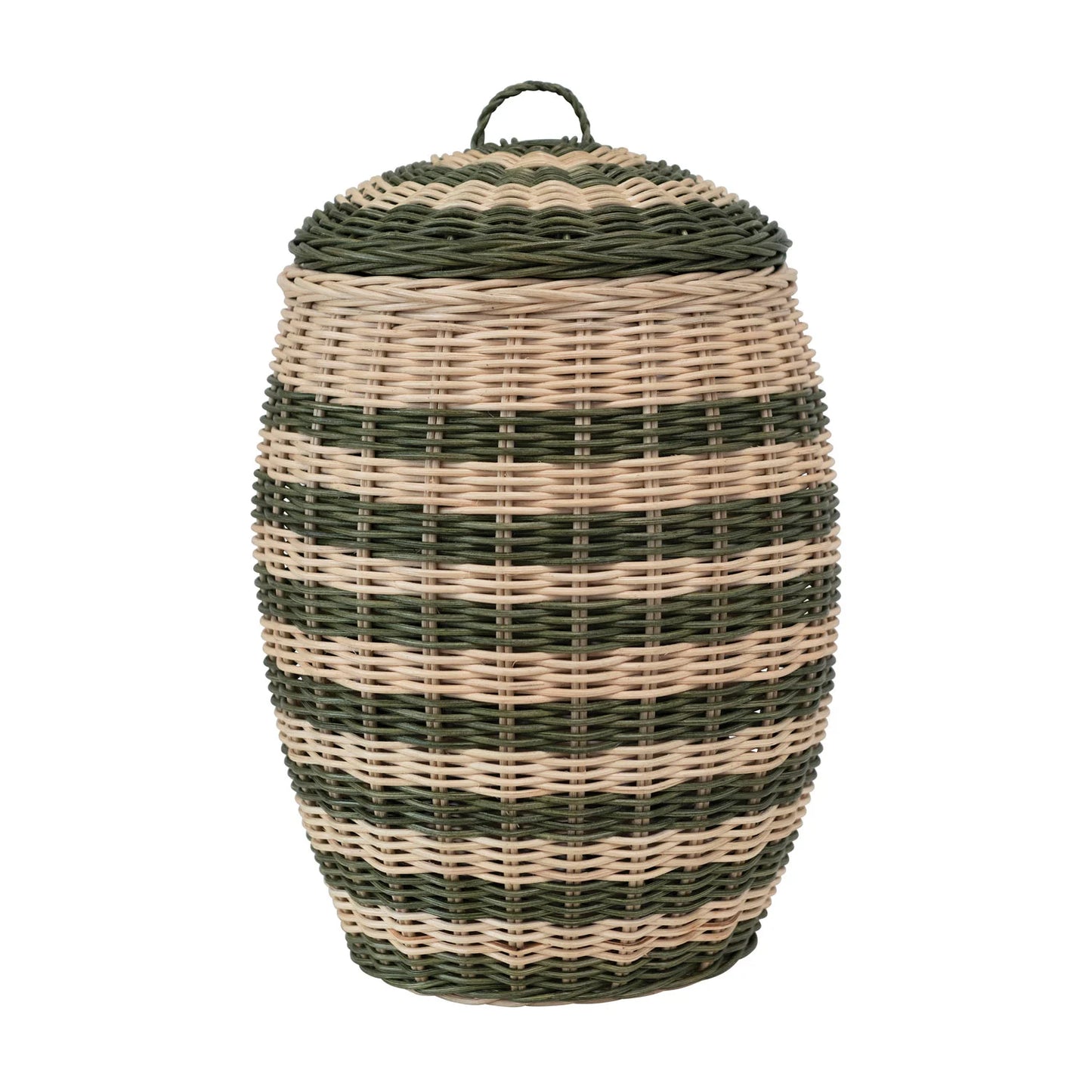 Hand-Woven Rattan Striped Basket with Lid