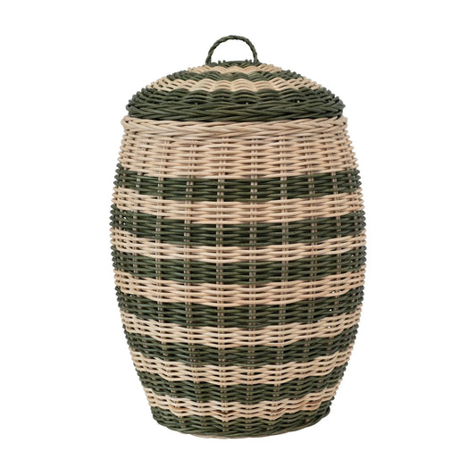 Hand-Woven Rattan Striped Basket with Lid